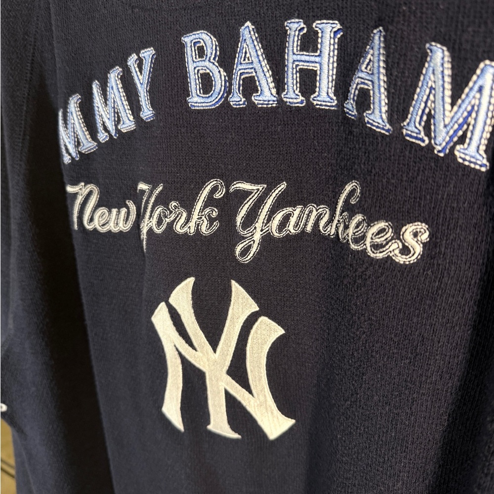 Tommy Bahama Navy and White Baseball Logo Zip Sweater